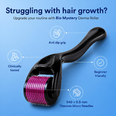 Derma Roller 0.5mm for Hair Growth & Beard Care | 540 Titanium Microneedles Scalp Roller